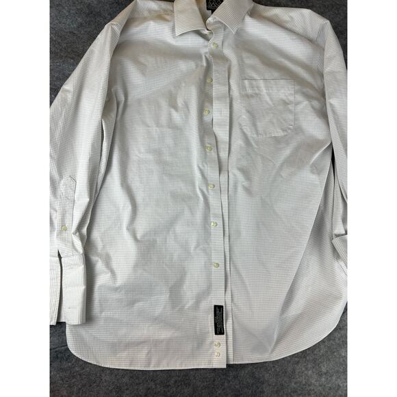 Jos A. Bank Wrinkle Free White Gray Check Cuff Link Dress Shirt 17-34 - Picture 1 of 5